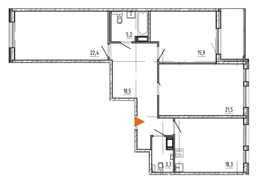 Трехкомнатная квартира в Эталон ЛенСпецСМУ: площадь 107.9 м2 , этаж: 9 – купить в Санкт-Петербурге